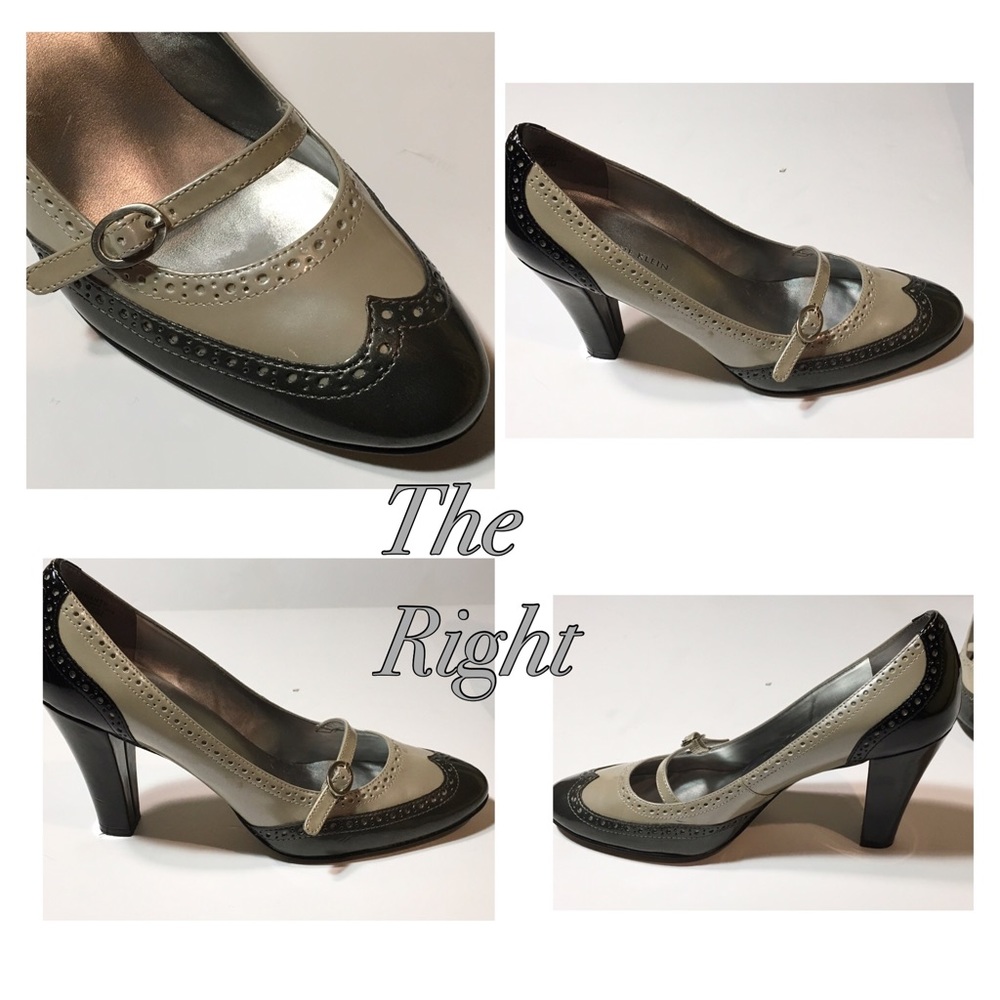ANNE KLEIN PATENT LEATHER COLOR BLOCK MARY JANE SILVER-GREY SILVER TEE S… - Picture 6 of 9